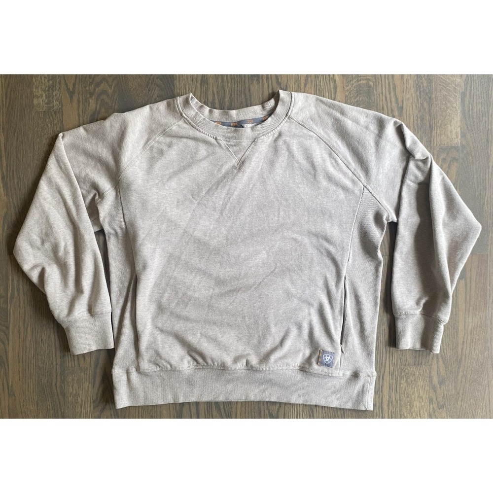 ARIAT Rebar Workman Washed Fleece Crewneck Woman Size XL Zip Pocket Beige